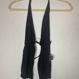SHEIN Black Halter Top with Plunge Neckline